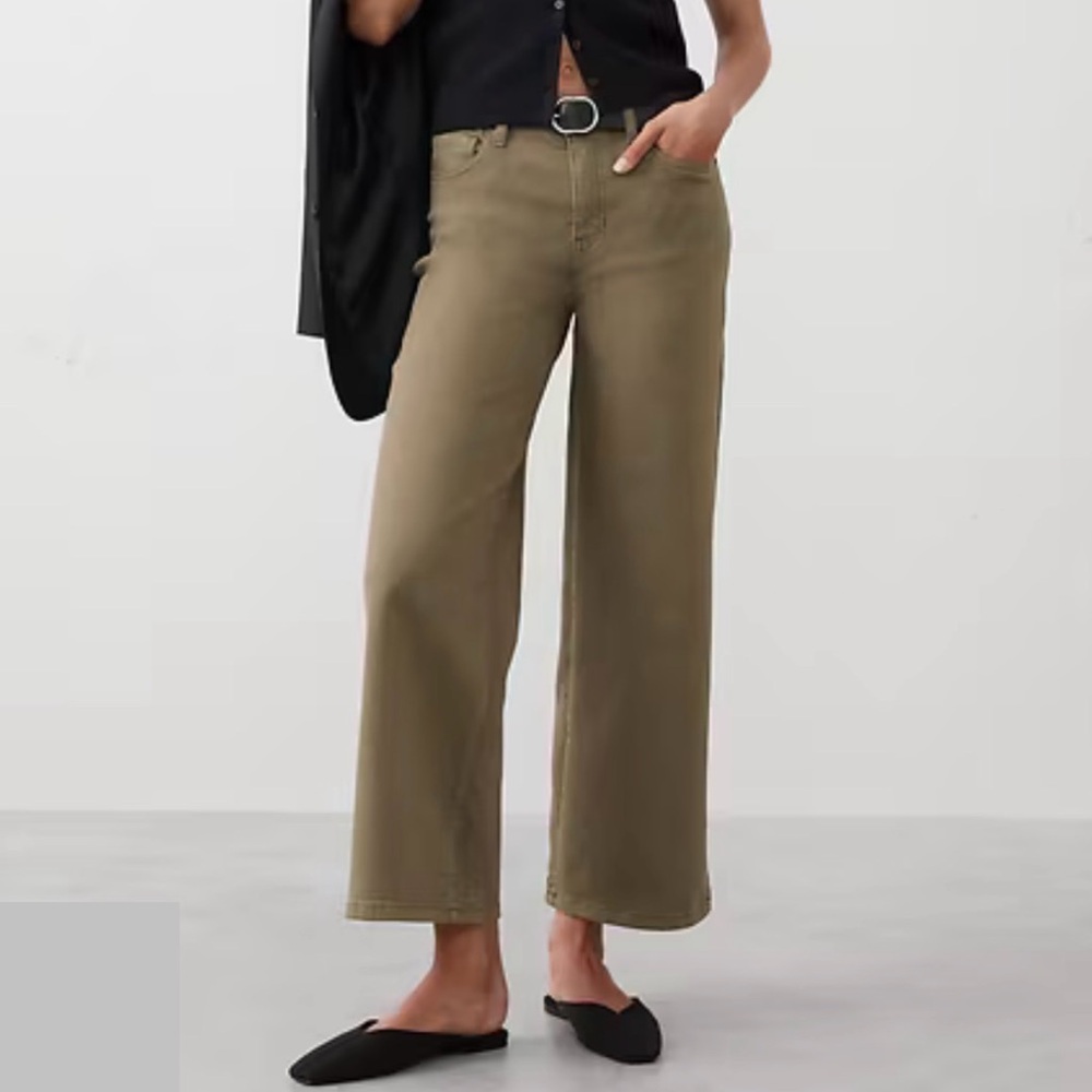Banana Republic Factory Wide-Leg High Rise Jeans Dark Olive 25P Petite EUC